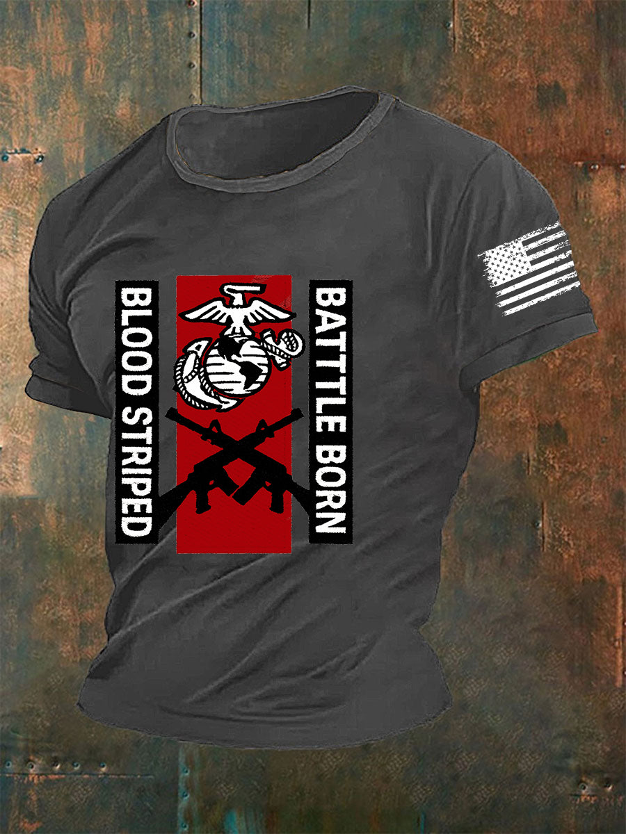 Men'sBlood Striped Battle Born Short-sleeved T-shirt