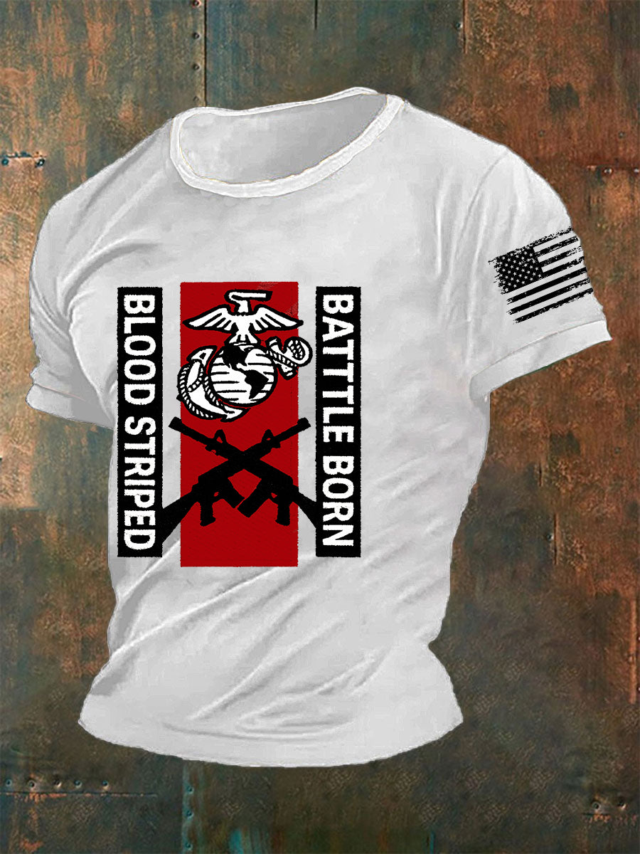 Men'sBlood Striped Battle Born Short-sleeved T-shirt
