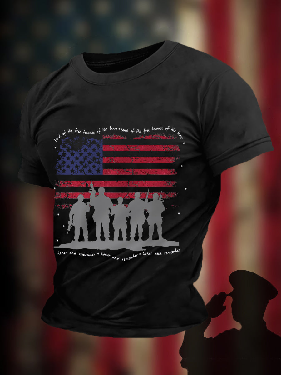 Men's Land Of The Free Because Of The Brave Honor And Remember Tee