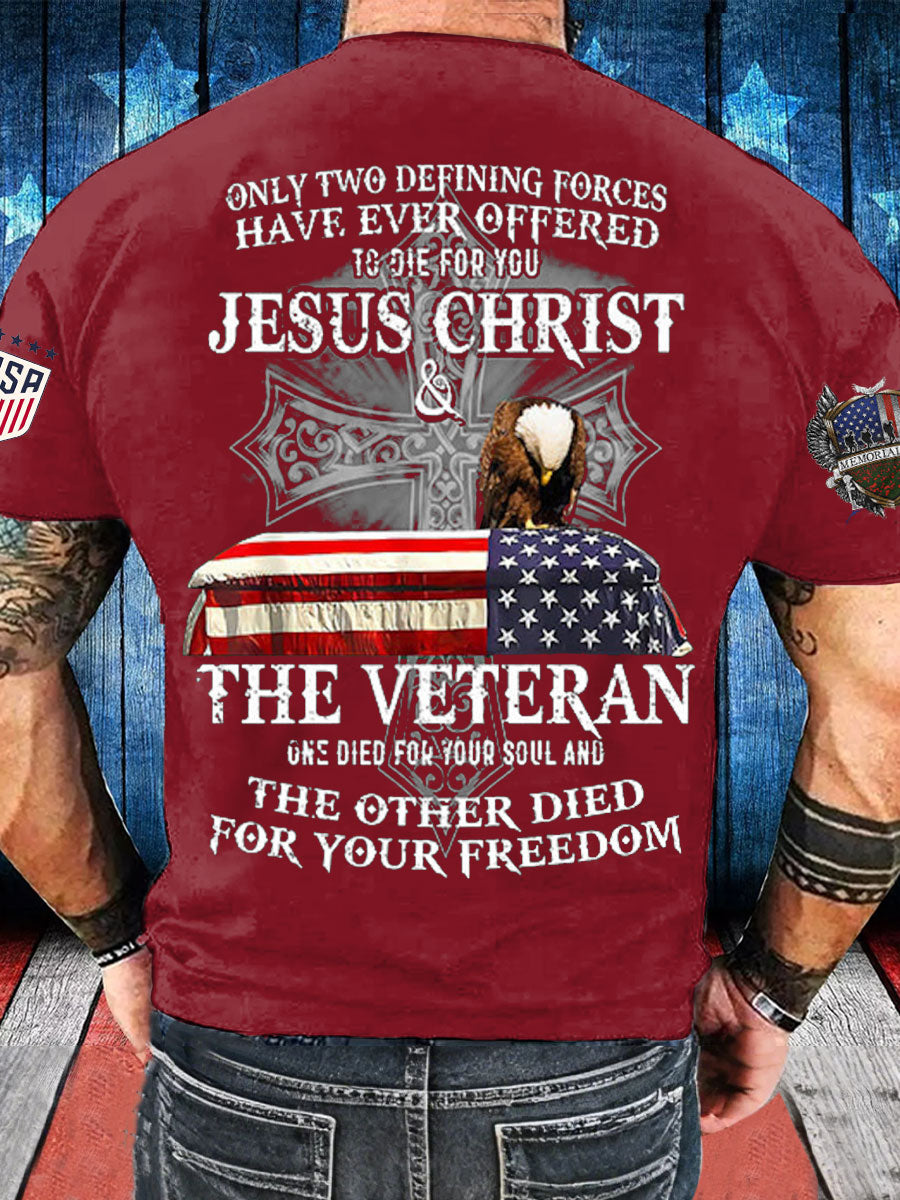 Men's Memorial Day The Veteran And Jesus Printed T-shirt