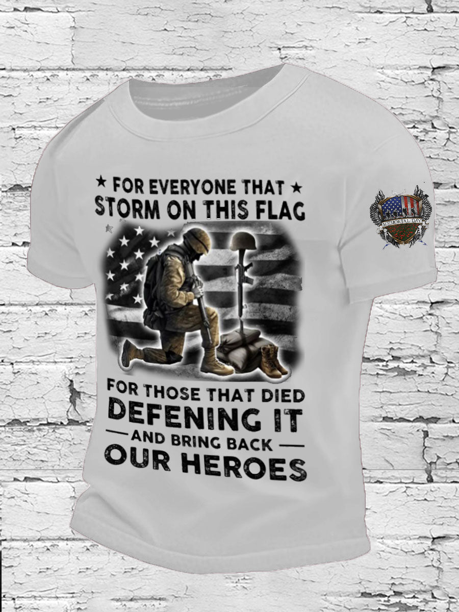 Men's Memorial Day Veteran Remember Our Heros Printed T-shirt