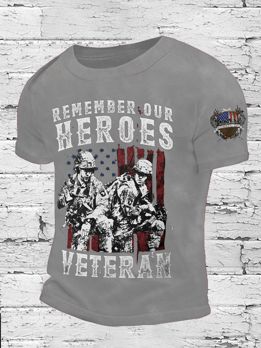 Men's Memorial Day Veteran Remember Our Heros Printed T-shirt