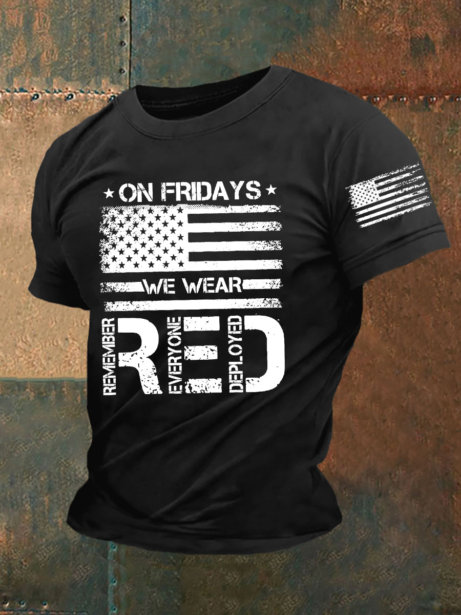 Men's On Friday We Wear Red Remember Everyone Deployed Short-sleeved T-shirt