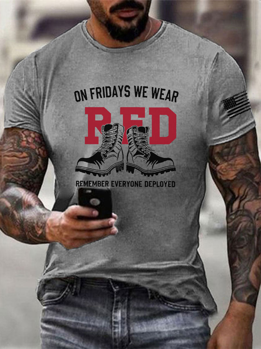 Men's On Fridays We Wear Red Remember Everyone Deployed T-shirt