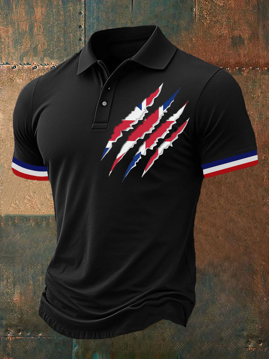 Men's Union Jack Print Casual Polo Shirt
