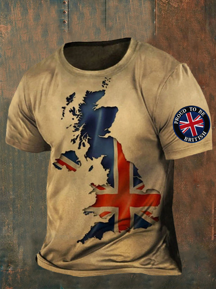 Men's UK Flag Proud To Be British Printed Casual Short Sleeve T-shirt