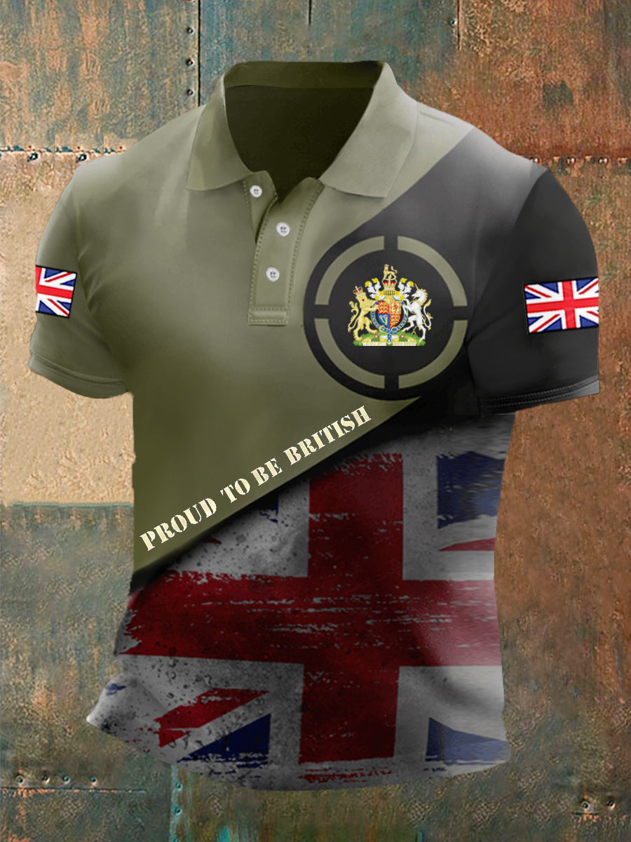 Men's UK Flag Proud To Be British Printed Casual POLO T-shirt