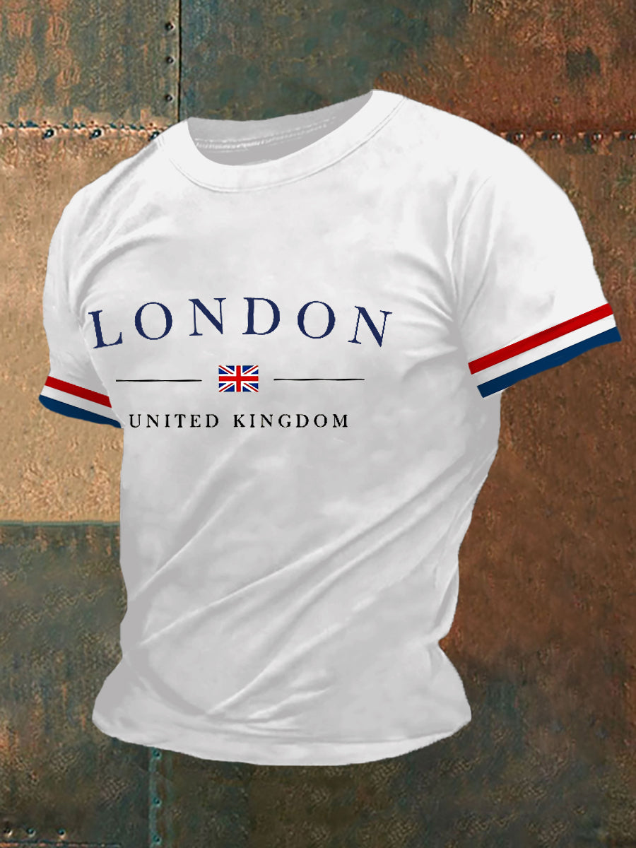 Men's London England Flag Ptinted Short Sleeve T-shirt