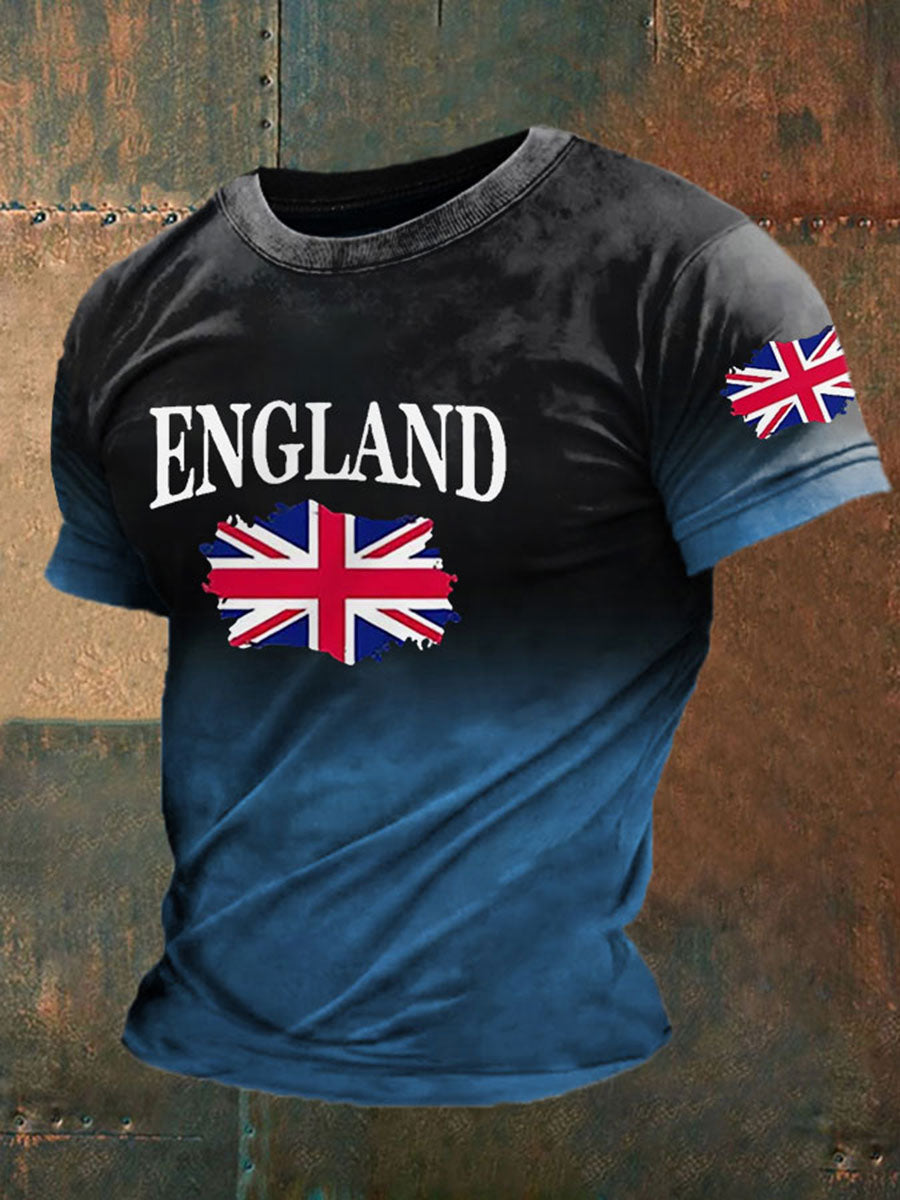 Men's England Flag Printed Casual T-Shirt