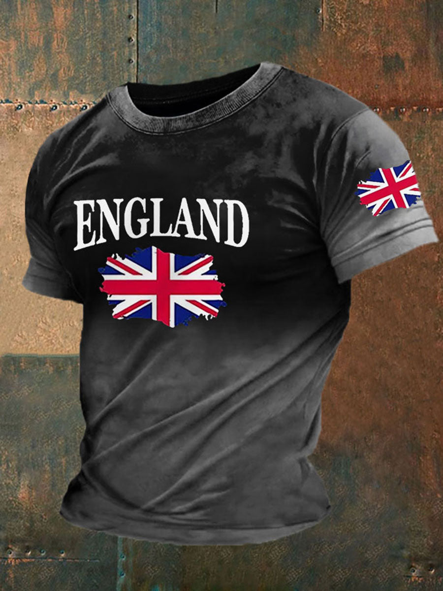 Men's England Flag Printed Casual T-Shirt