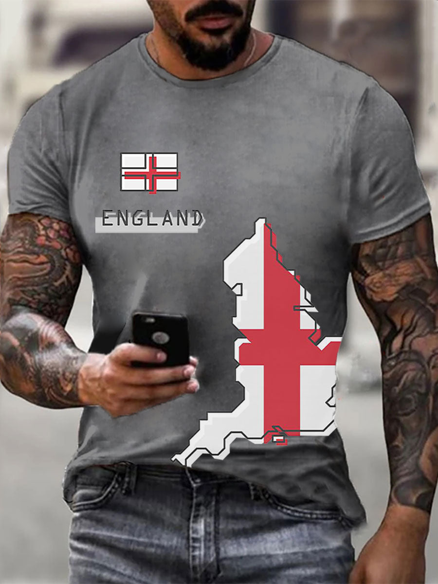 Men's England Flag Printed Casual T-Shirt