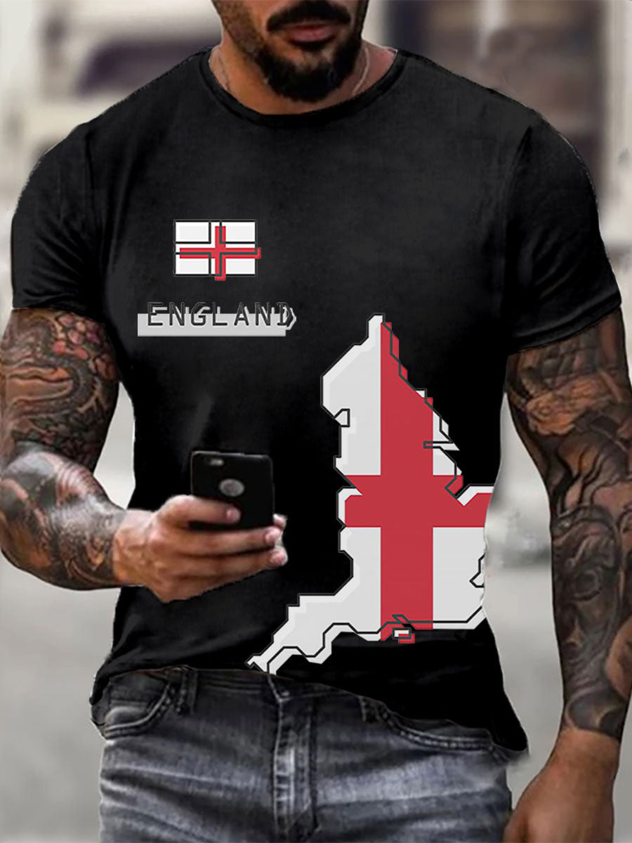 Men's England Flag Printed Casual T-Shirt