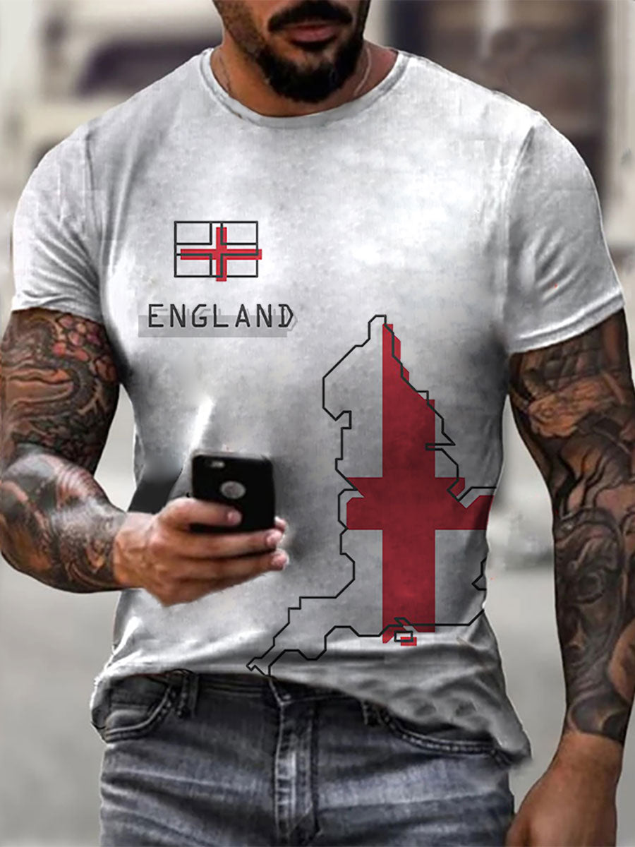 Men's England Flag Printed Casual T-Shirt