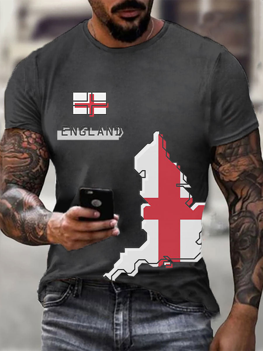 Men's England Flag Printed Casual T-Shirt