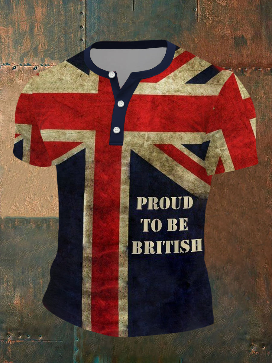 Men's UK Flag Proud To Be British Printed Casual Short Sleeve T-shirt