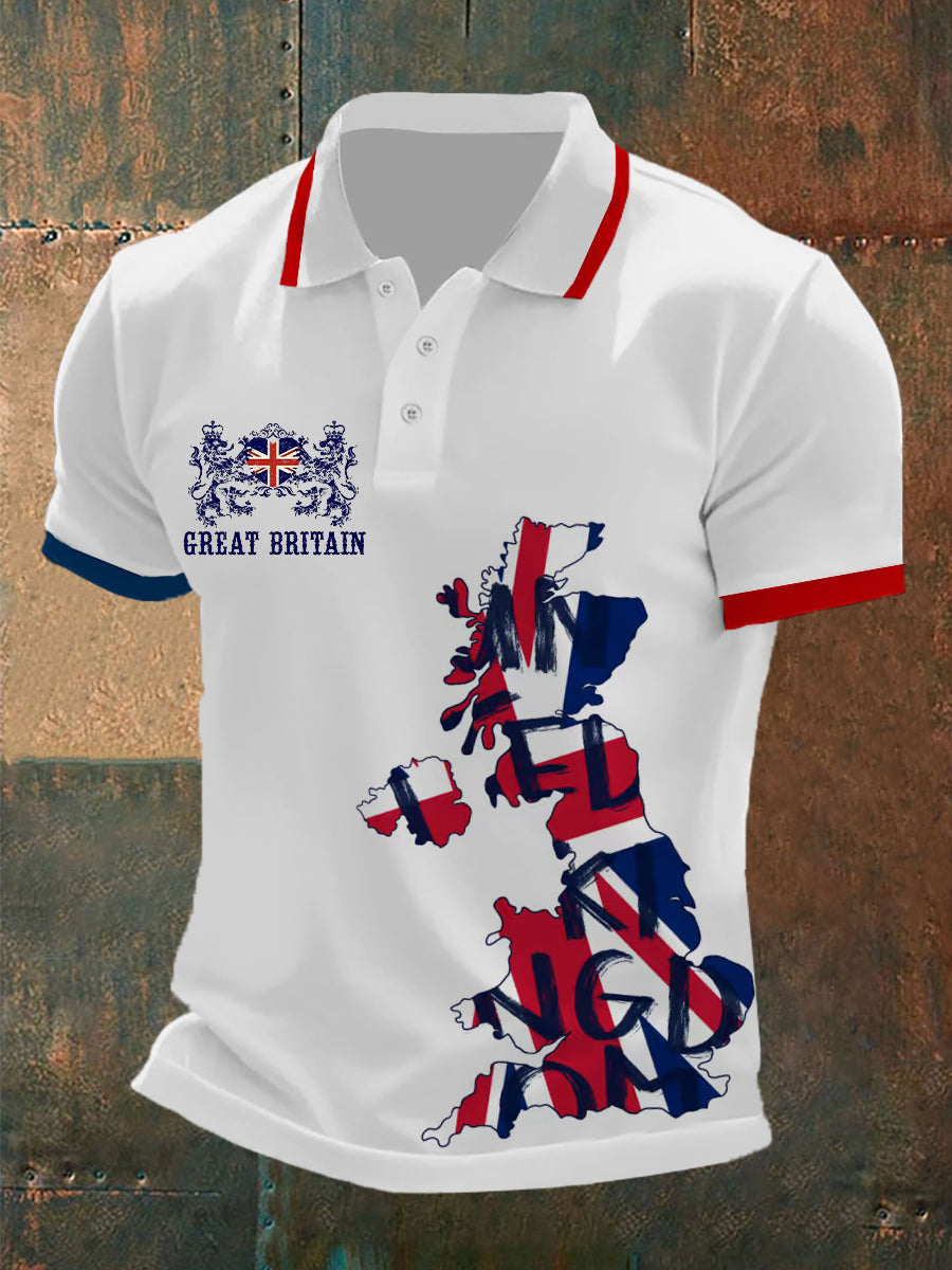 Men's UK Flag Printed Casual POLO T-shirt