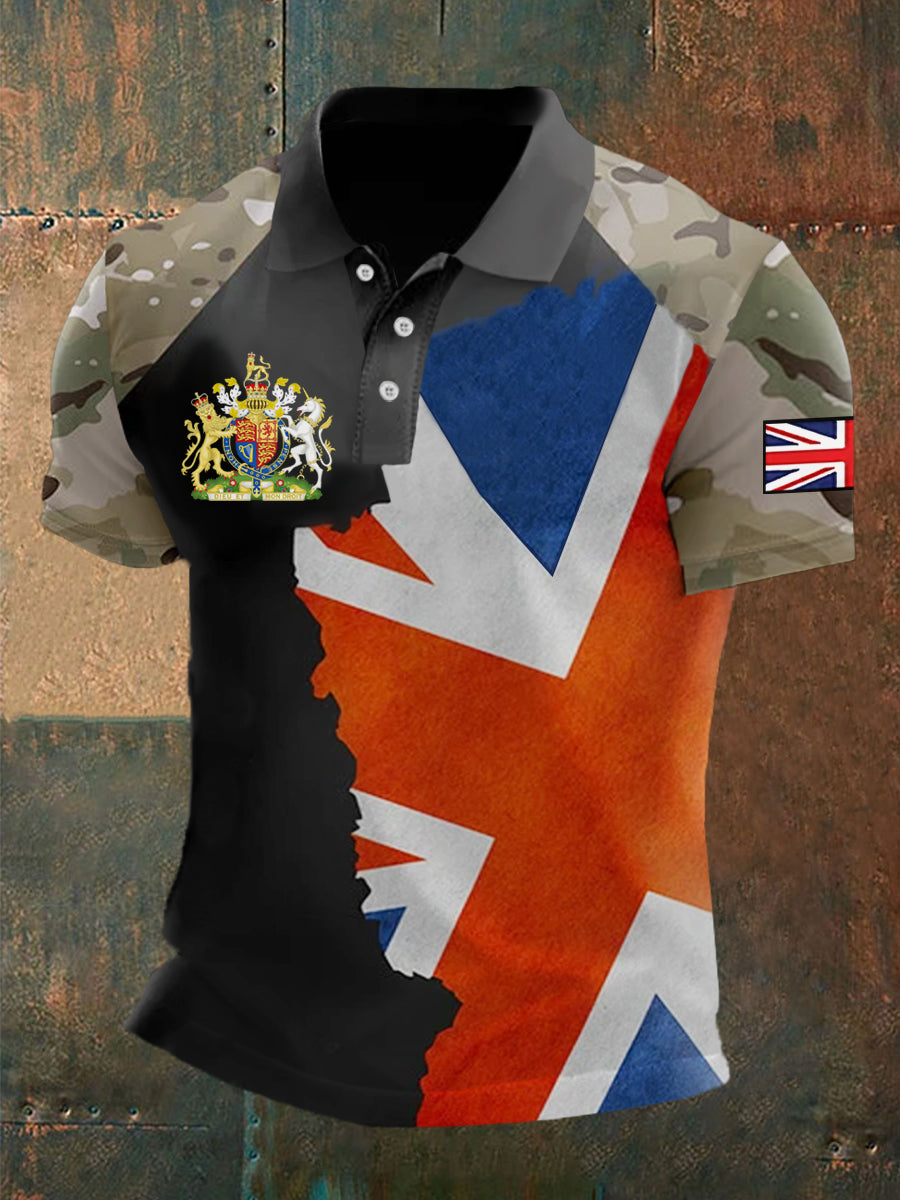 Men's UK Flag Printed Casual POLO T-shirt