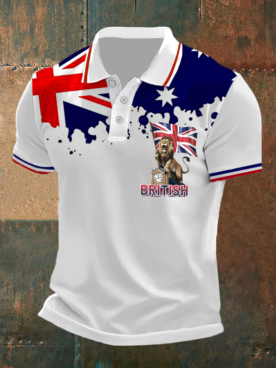 Men's Union Jack Print Casual Polo Shirt