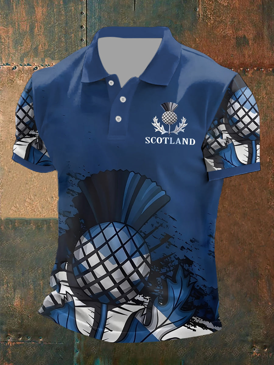 Men's Scotch Thistle Print Polo Shirt
