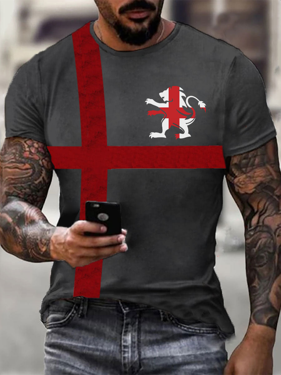 Men's England Flag Printed Casual T-Shirt