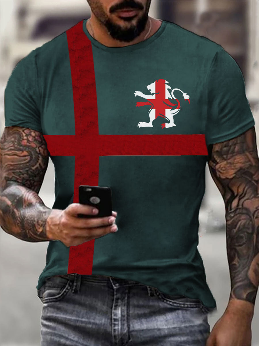 Men's England Flag Printed Casual T-Shirt