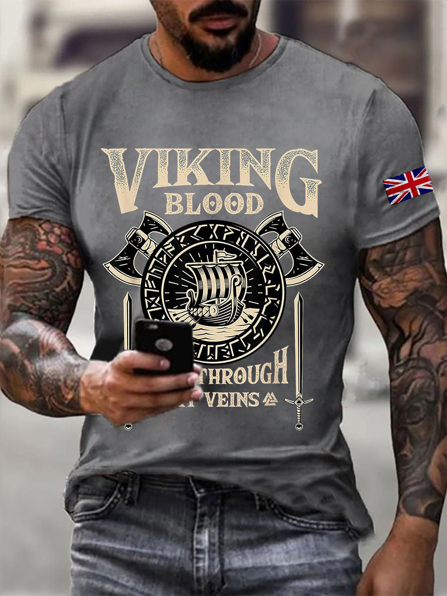Men's British Viking Waffle Print Casual T-Shirt