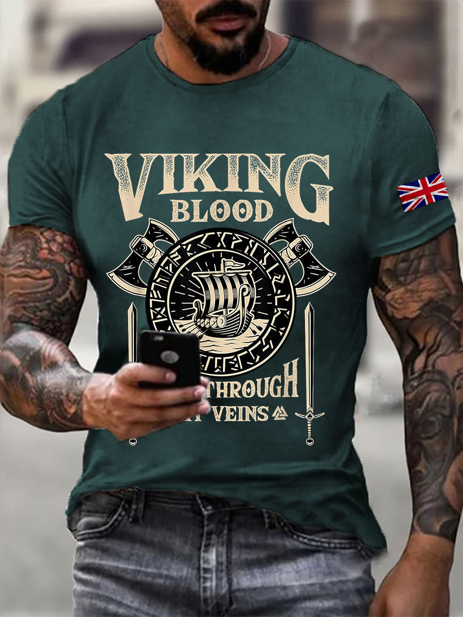 Men's British Viking Waffle Print Casual T-Shirt
