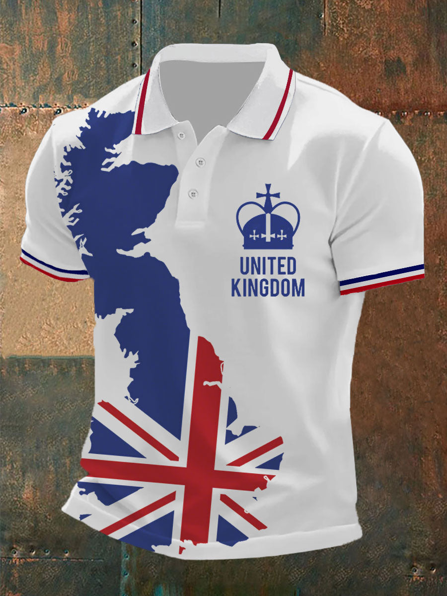 Men's Union Jack Print Casual Polo Shirt