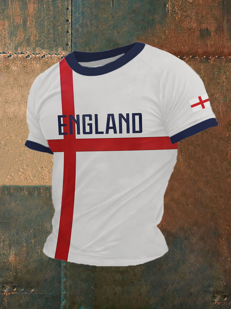 Men's England Flag Printed Casual T-Shirt