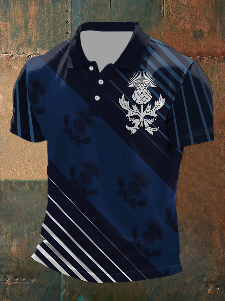 Men's Scotch Thistle Print Polo Shirt