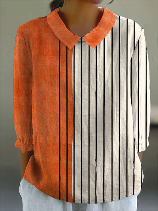 Women's Vintage Abstract Geometry Art Print Casual Cotton And Linen 3/4 Sleeve Shirt