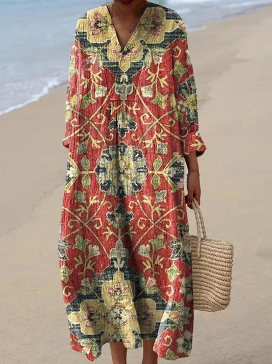 Women's Vintage Geometric Pattern Art Print Cotton Dress