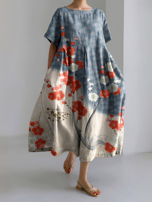 Women's Japanese Art Print Loose Casual Short Sleeve Dresses