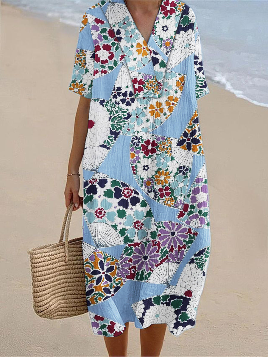 Women's Vintage Geometric Art Print Short Sleeve Dresses