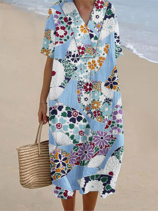 Women's Vintage Geometric Art Print Short Sleeve Dresses