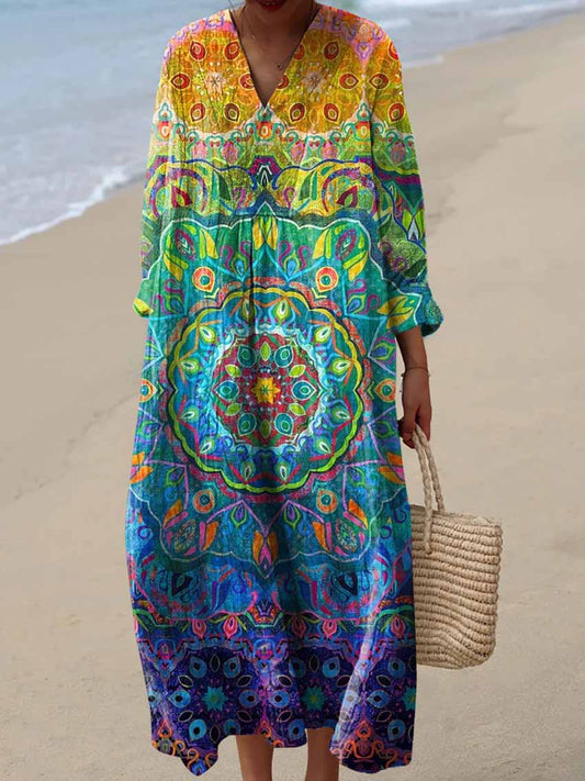 Women's Vintage Floral Art Print Cotton Dress