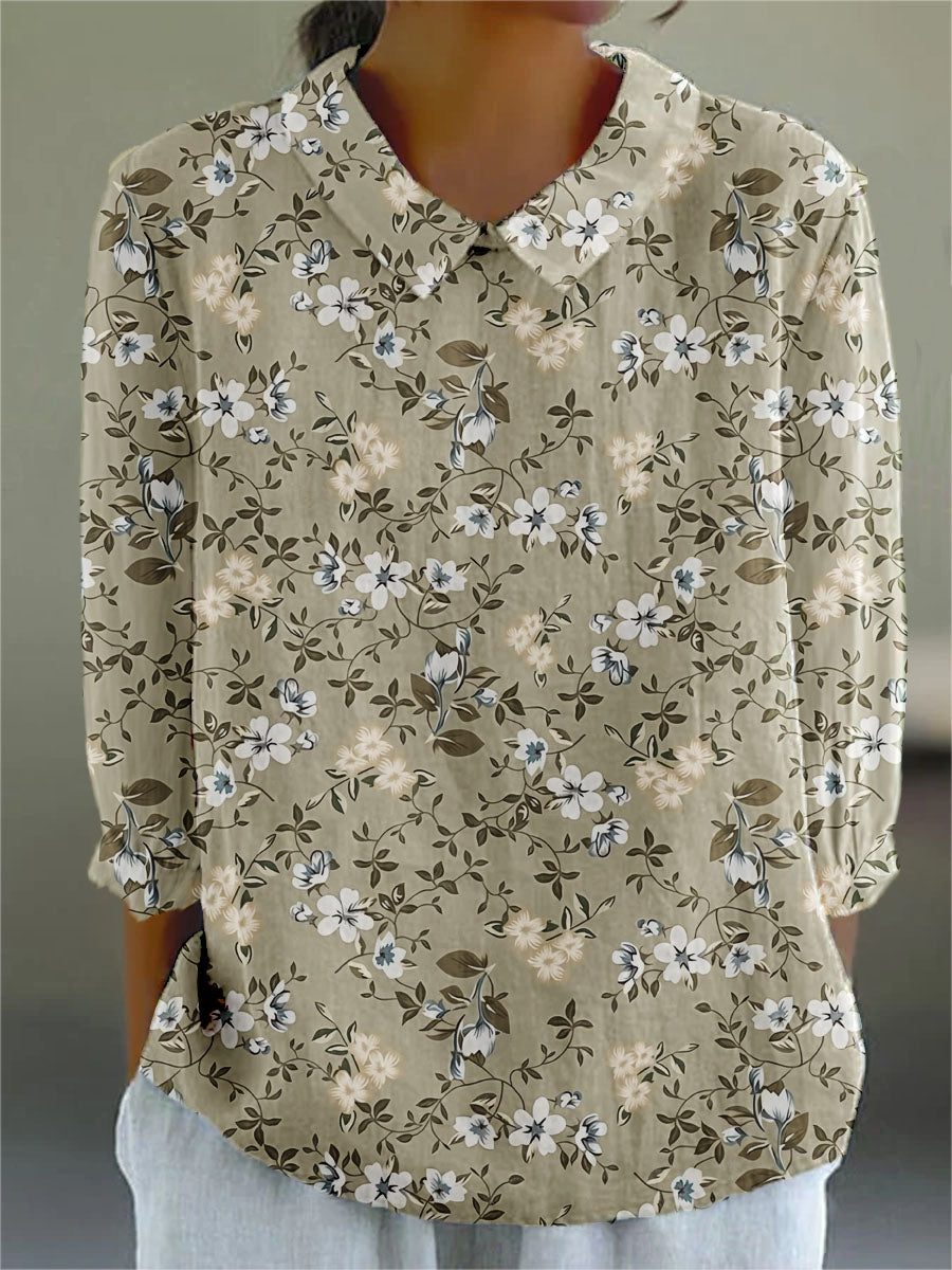 Women's Vintage Floral Art Print 3/4 Sleeve Shirt