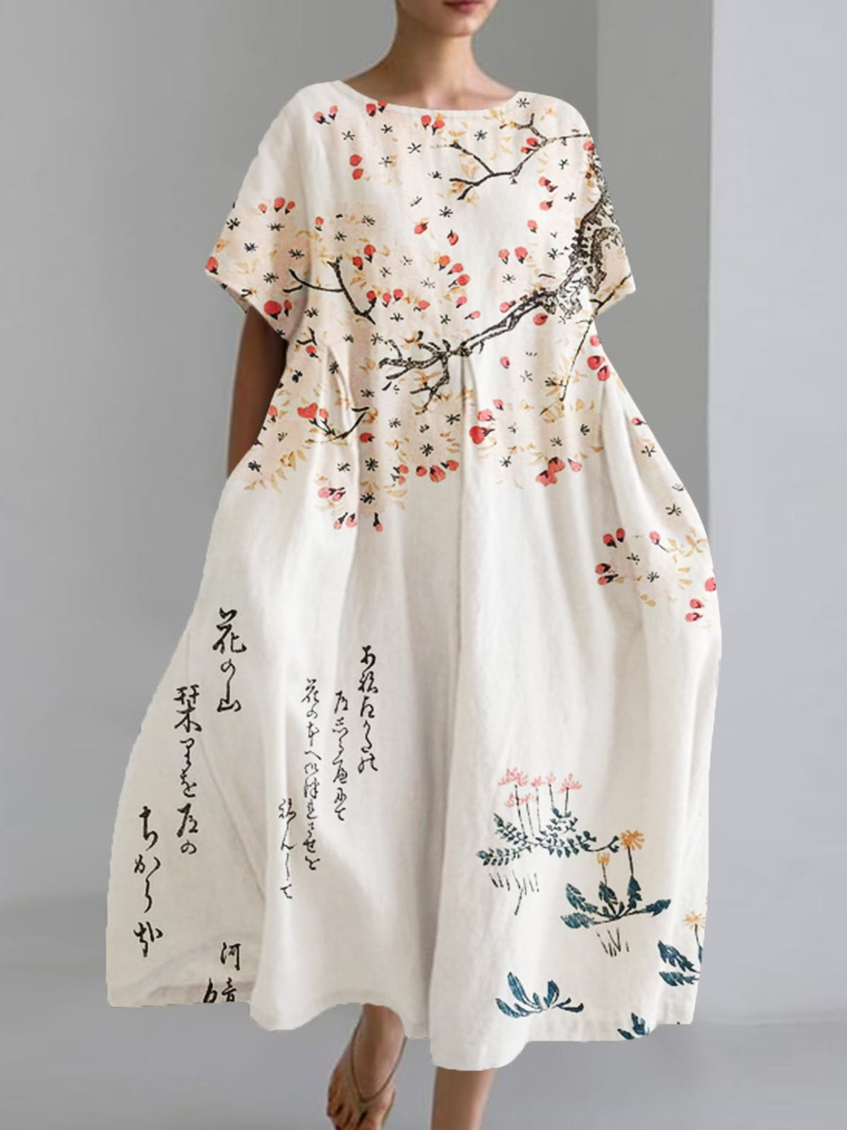 Women's Japanese Art Print Loose Casual Short Sleeve Dresses