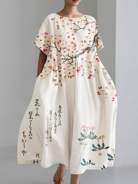 Women's Japanese Art Print Loose Casual Short Sleeve Dresses