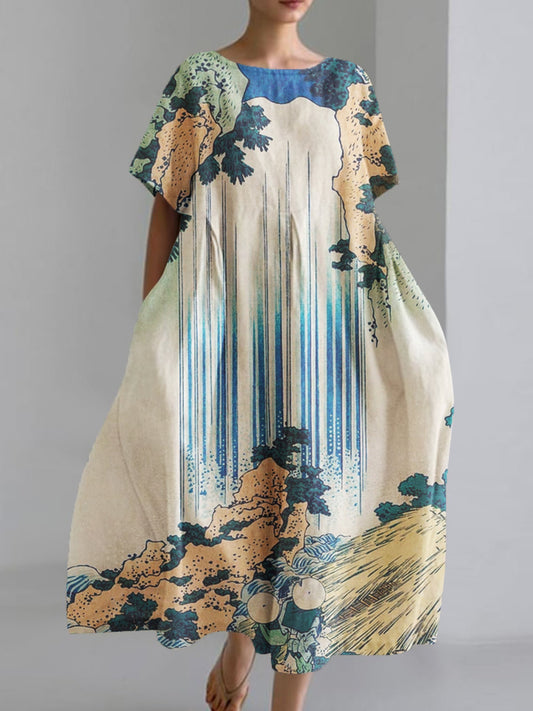 Women's Japanese Art Print Loose Casual Short Sleeve Dresses