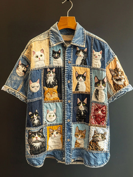 Women's Artistic Cat Patchwork Design Printed Jacket
