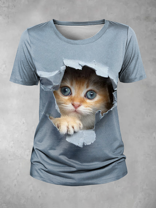 Women's Funny Cat Print T-Shirt