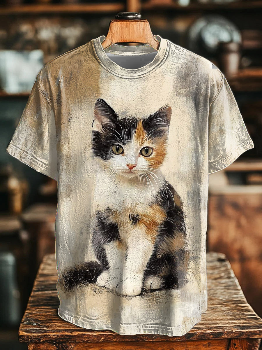 Unisex Cat Art Print Casual T-Shirt