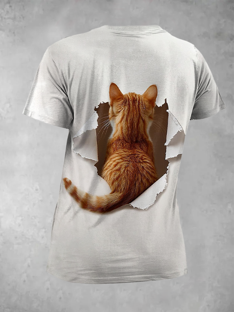 Women's Funny Cat Print T-Shirt