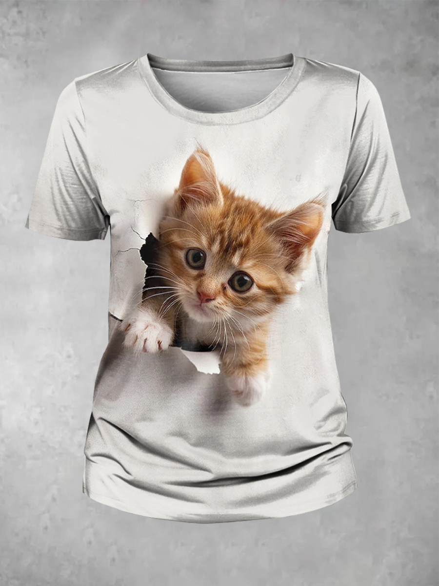 Women's Funny Cat Print T-Shirt