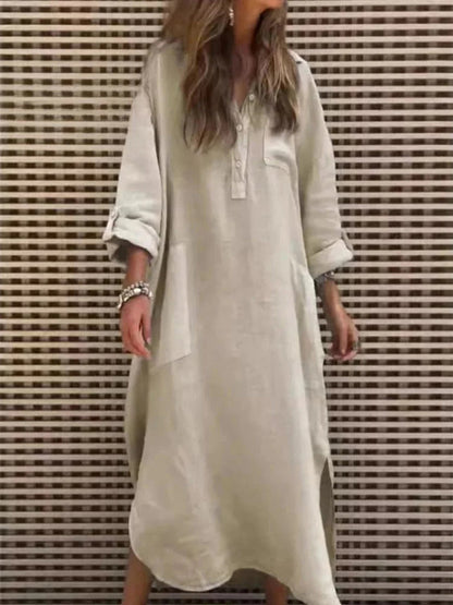 Women's Solid Color Irregular Long Cotton Pocket Dress