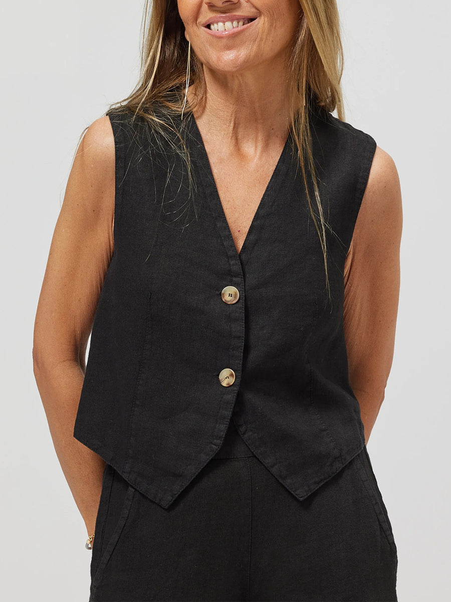 Women's Fashion Vest Splicing Solid Color Cotton and Linen Casual Suit