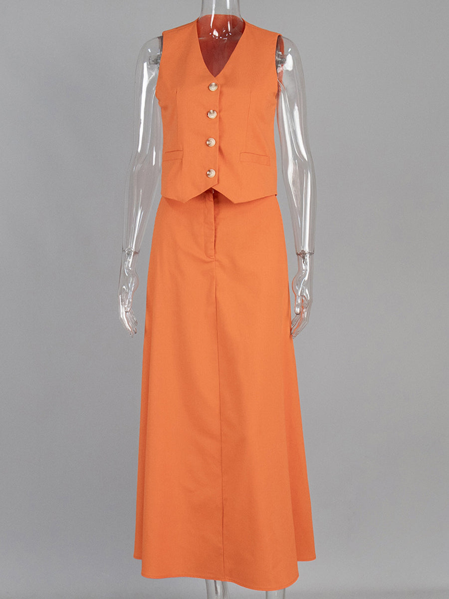 Women's Summer Cotton And Linen Vest Skirt Suit