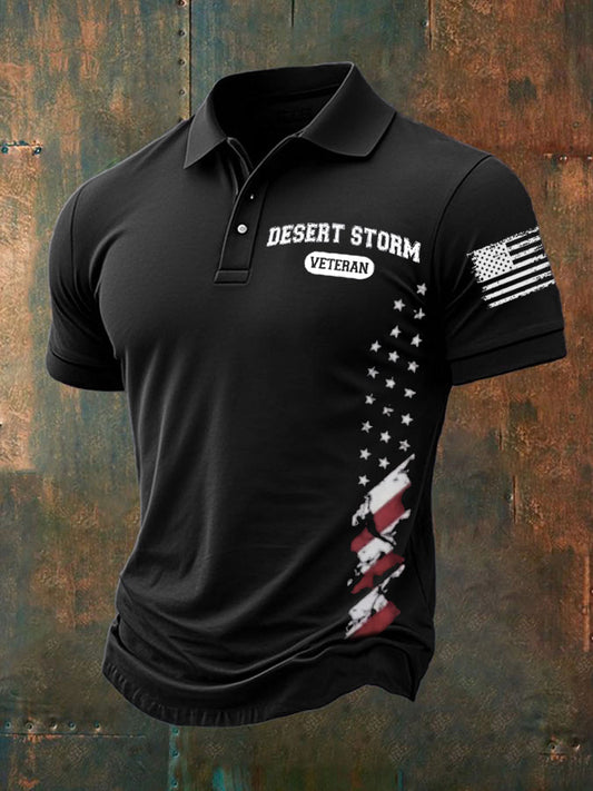 Men's Desert Storm Veteran Three-button Straight Tweed Polo