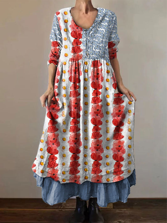 Women's Memorial Day Poppy Flag Veteran Printed Dress
